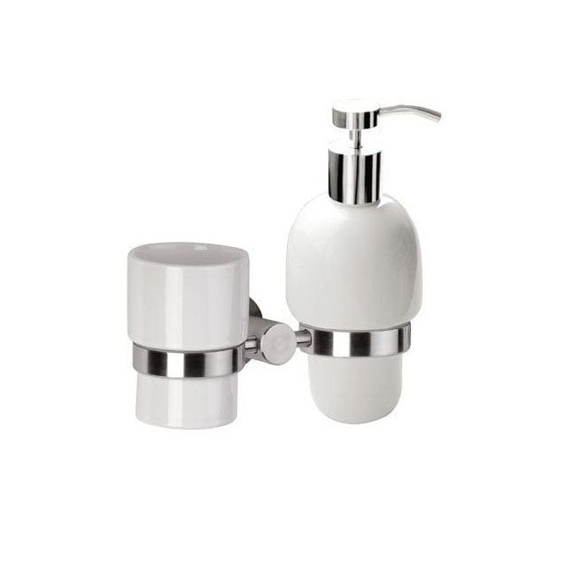 Стакан + дозатор для мыла Remer Minimal Inox Mi18INOXCR (хром, белый), настенные
