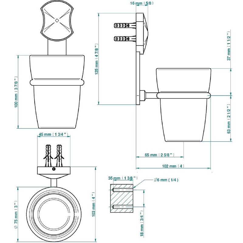 Стакан стеклянный подвесной THG Infini white porcelain U2D-A02-536 (хром, белый)