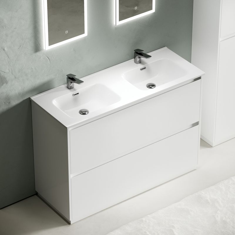 Тумба напольная Sancos Либра напольная (Libra Floor) LB120F-2W 119х45х84 (белый глянцевый), для двойной раковины