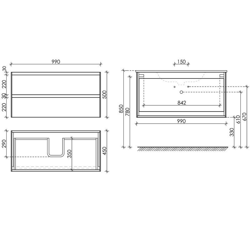 Тумба подвесная Sancos Cento / Сто CN100W 99х45х50 (белый), гялнец