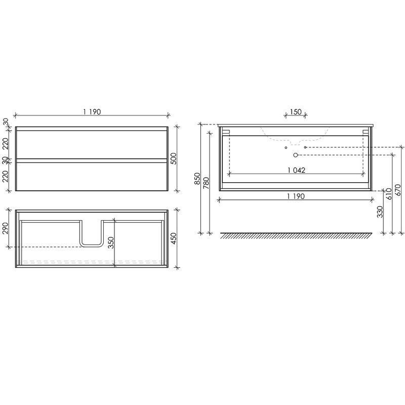 Тумба подвесная Sancos Cento / Сто CN120-1W 119х45х50 (белый), глянец