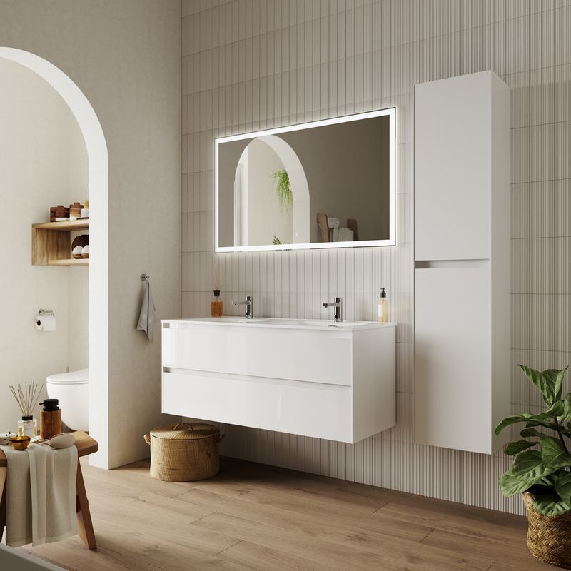 Тумба подвесная Sancos Cento / Сто CN120-2W 119х45х50 (белый), глянец, для раковины с 2 чашами