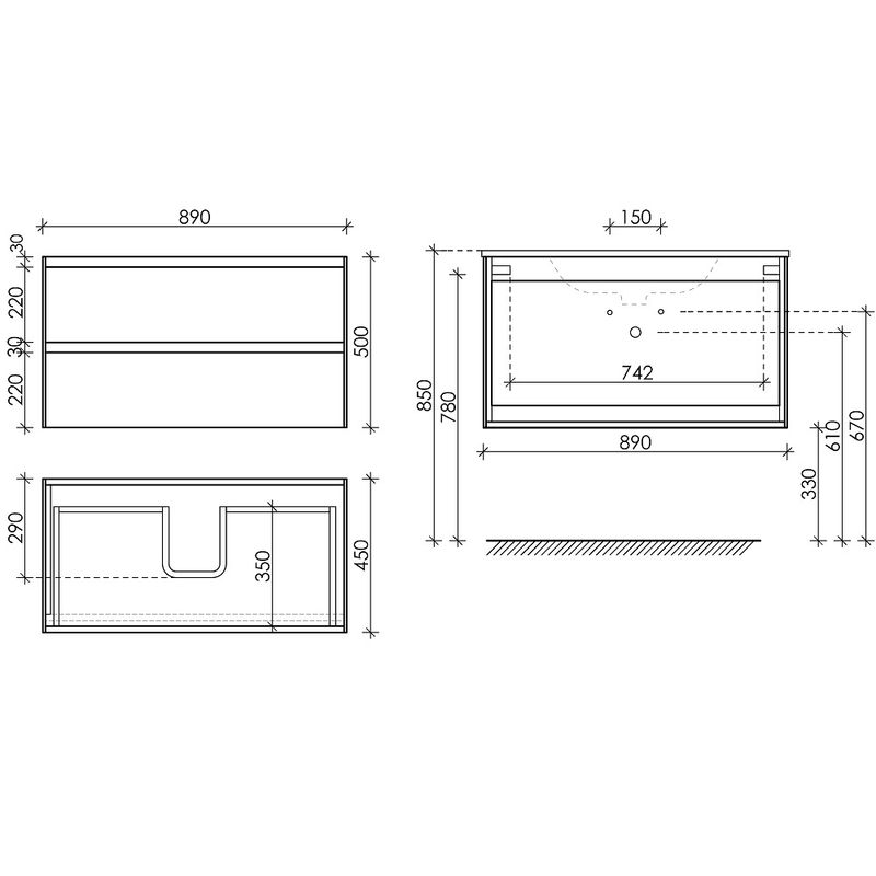 Тумба подвесная Sancos Cento / Сто CN90W 89х45х50 (белый), глянец