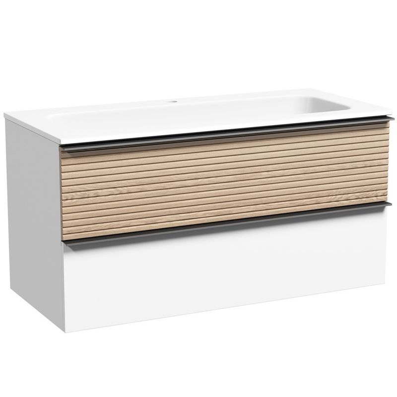 Тумба подвесная Sancos Delta DL100W 99.5х44.5х50 (Дуб светлый/белый)