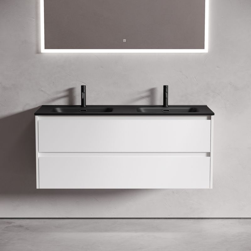 Тумба подвесная Sancos Либра (Libra) LB120-2W 119х45х50 (белый глянцевый), для двойной раковины
