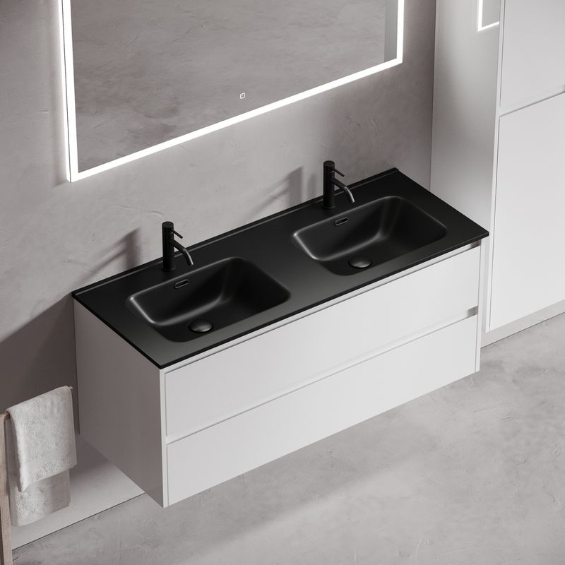 Тумба подвесная Sancos Либра (Libra) LB120-2W 119х45х50 (белый глянцевый), для двойной раковины