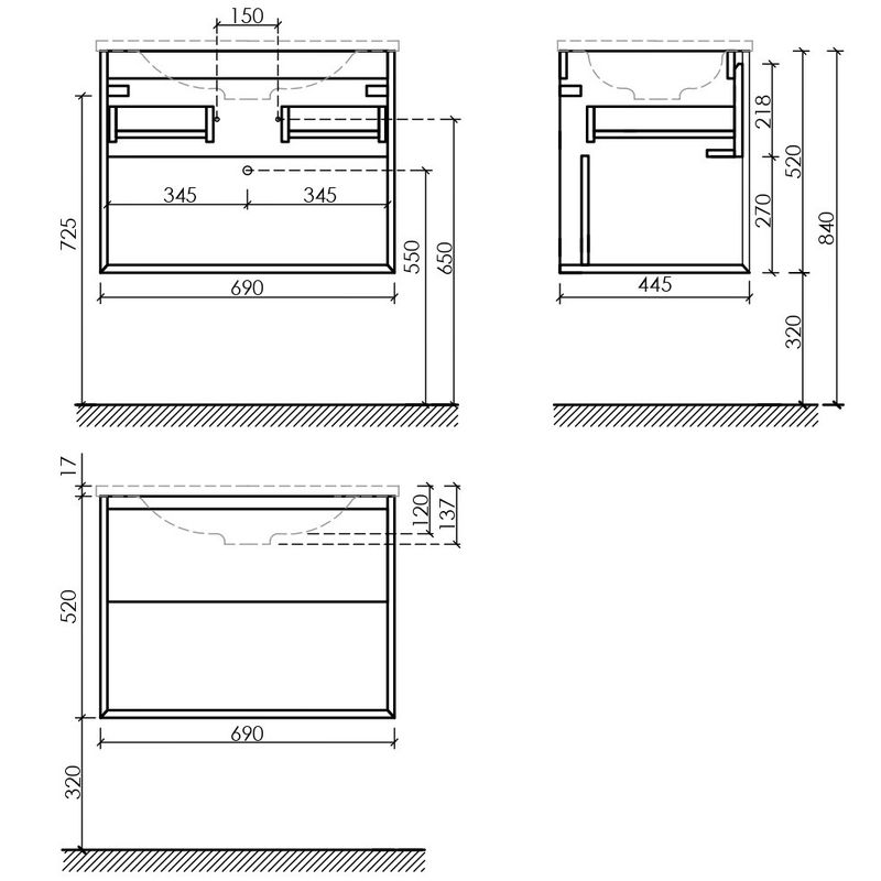 Тумба подвесная Sancos Натура 1.0 (Nature 1.0) MR1.070ECH 69x44.5x52 (дуб чарльстон)