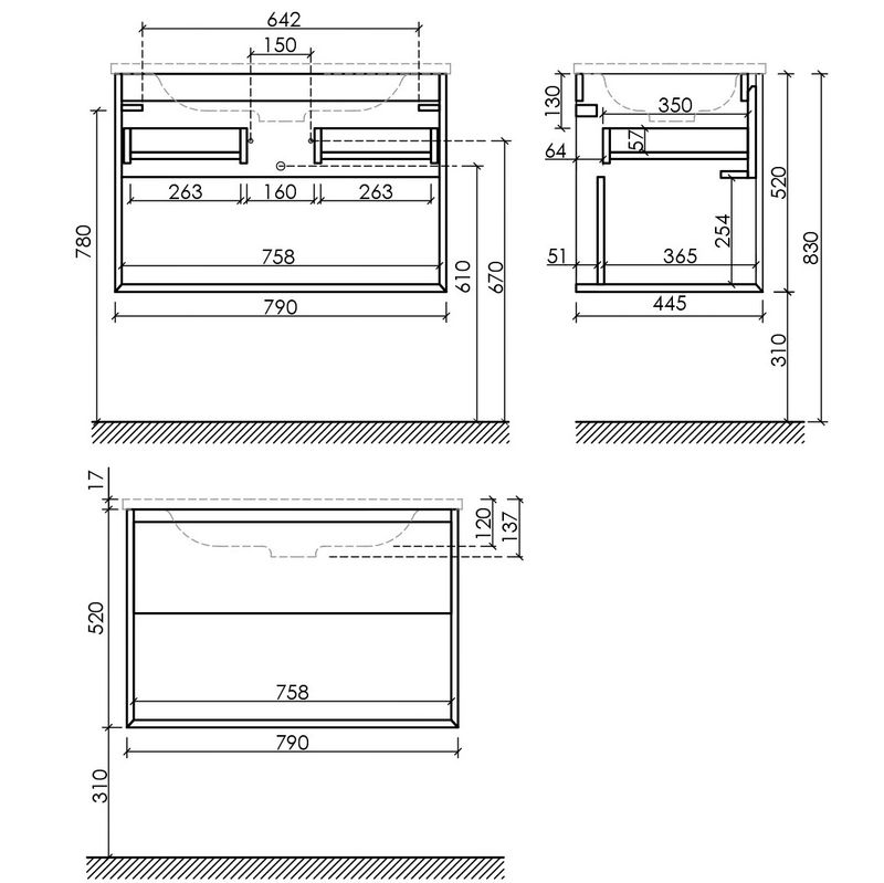 Тумба подвесная Sancos Натура 1.0 (Nature 1.0) MR1.080ECH 79x44.5x52 (дуб чарльстон)