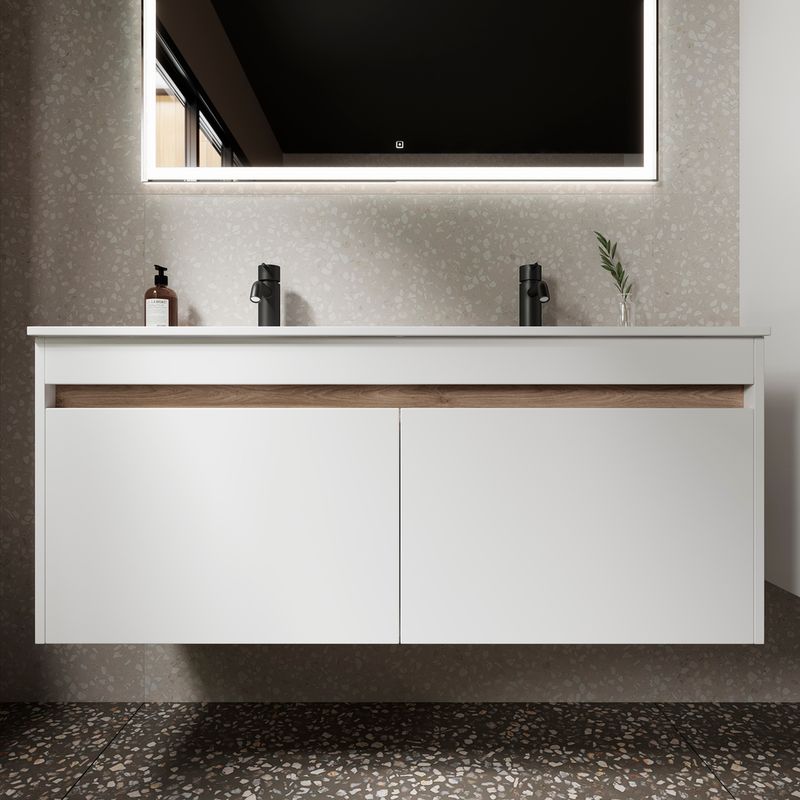 Тумба подвесная Sancos Smart SM120-2W 119х45х50 (белый), глянец, для двойной раковины