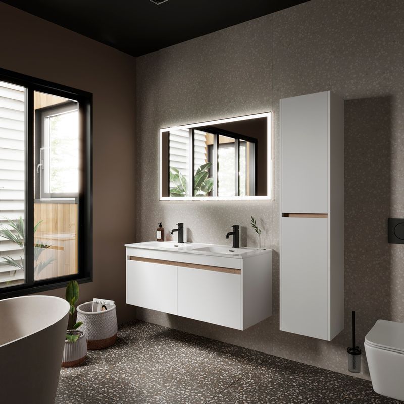Тумба подвесная Sancos Smart SM120-2W 119х45х50 (белый), глянец, для двойной раковины