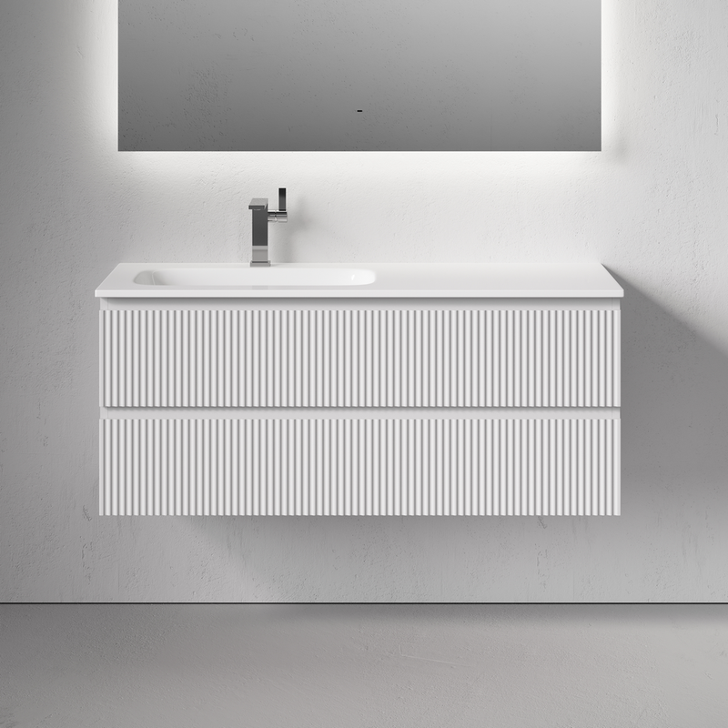 Тумба подвесная Sancos Сноб Р (Snob R) SNR120LW 119.5х44.5х50 (белый матовый), левая