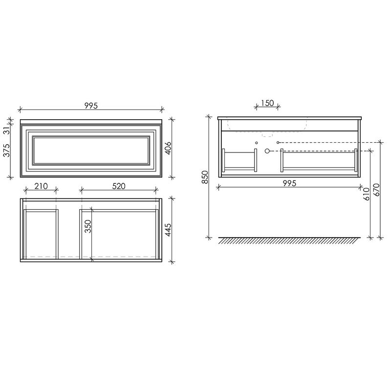 Тумба подвесная Sancos Very VR100LSM 99.5х44.5х40.6 (Doha Soft), левая