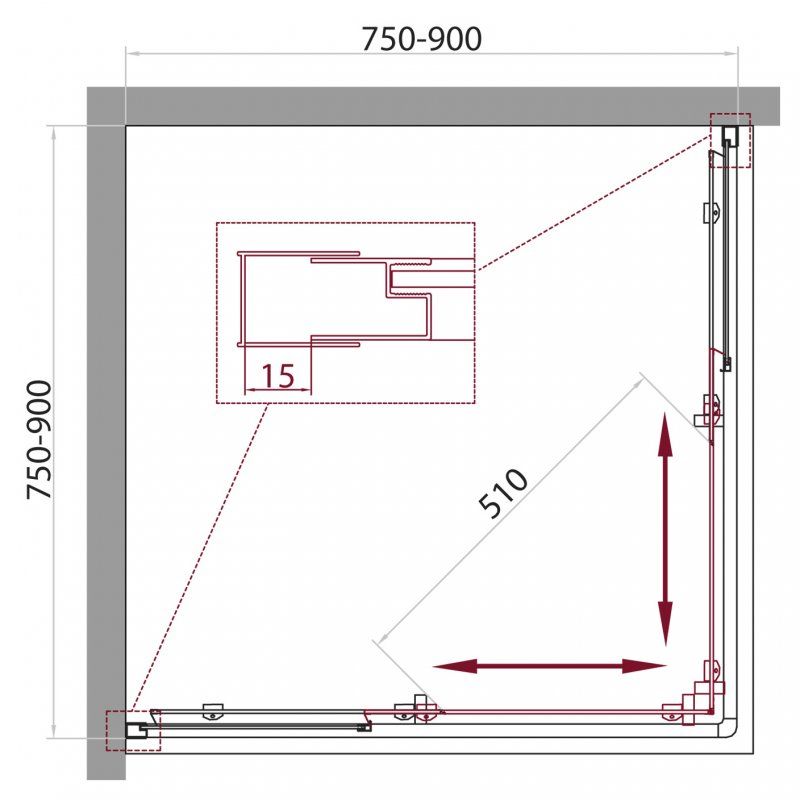 Душевой уголок BelBagno Unique UNIQUE-A-2-75/90-C-Cr 75x75