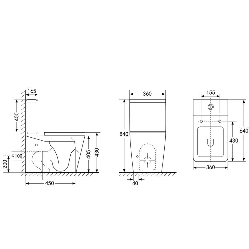 Унитаз компакт Abber Rechteck AC1210 64x36x84 (белый), безободковый