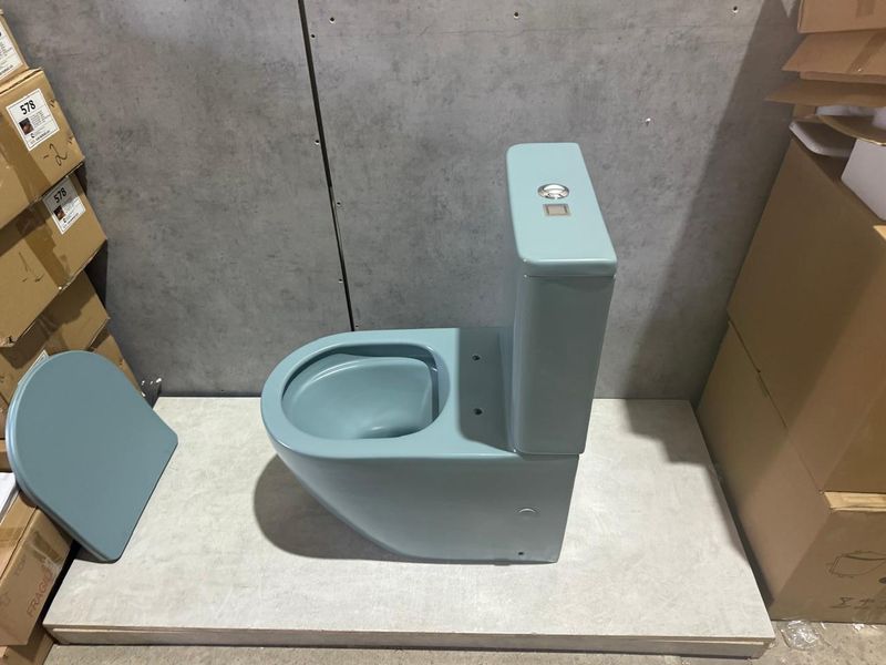 Унитаз напольный безободковый CeramaLux N 2166XMLG 61.8x38 (зеленый матовый) с микролифтом