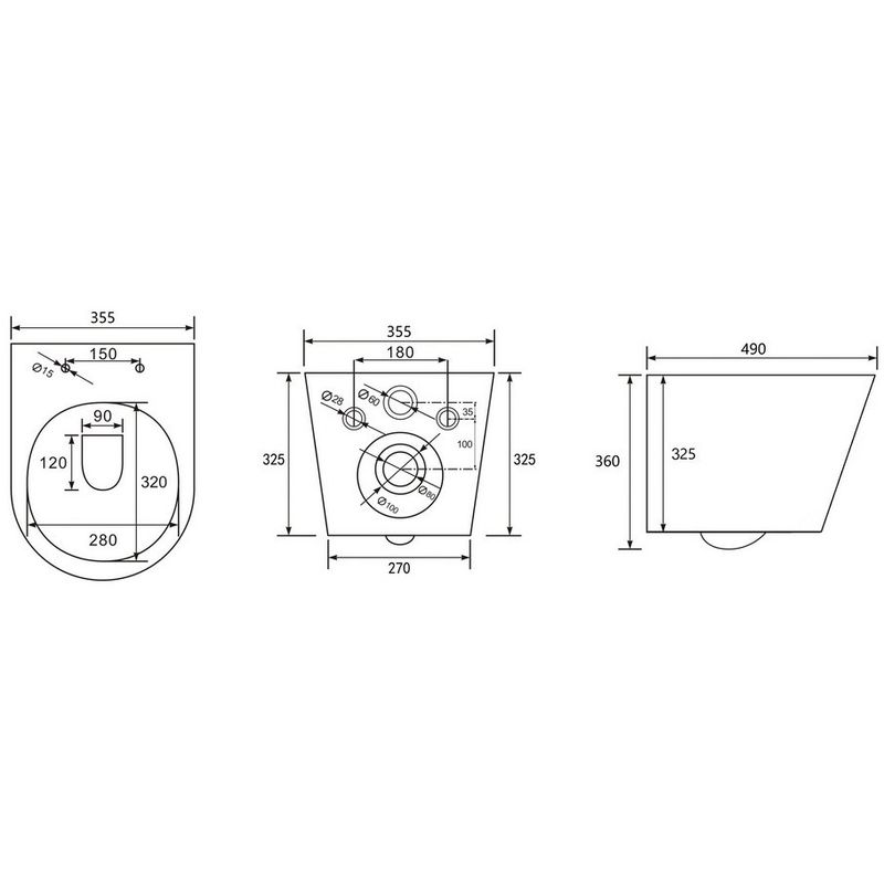 Унитаз подвесной Abber Bequem AC1102 49x36x36 (белый), безободковый 
