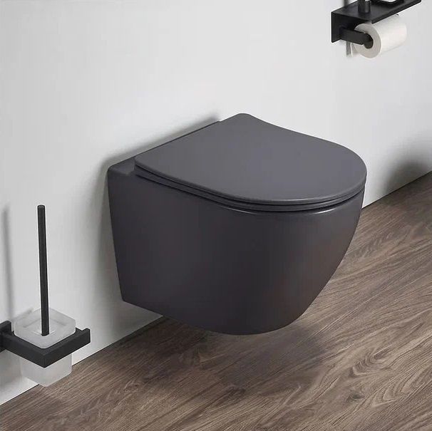 Унитаз подвесной безободковый CeramaLux N 2197MDH 49x37 (серый) с микролифтом