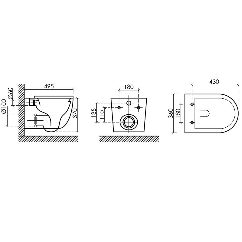 Унитаз подвесной Ceramicanova UP Rimless CN4007MB 49.5x36 (черный матовый), безободковый, с сиденьем