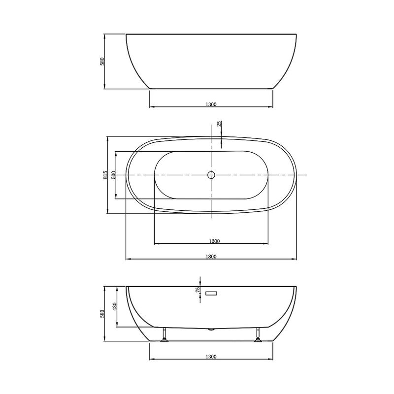 Ванна акриловая отдельностоящая Vincea VBT-408-1800 180х81.5 (белый), щелевой перелив в комплекте