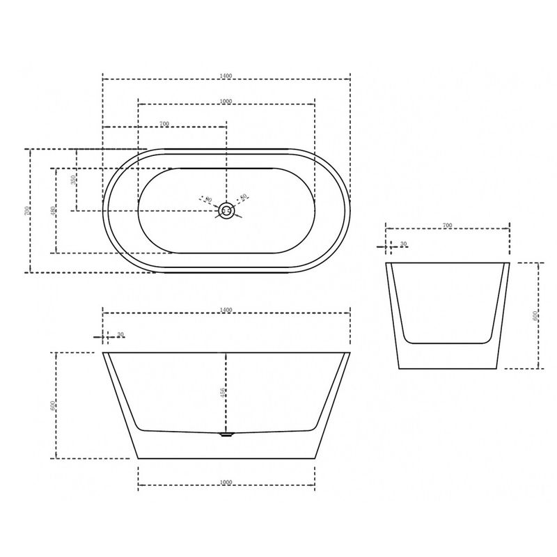 Ванна акриловая отдельностоящая Abber AB9203-1.5 150x80x60 (белый), слив-перелив