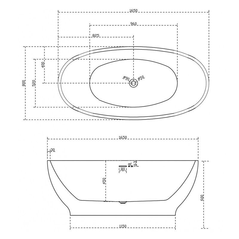 Ванна акриловая отдельностоящая ABBER AB9207MB (черный матовый), слив-перелив