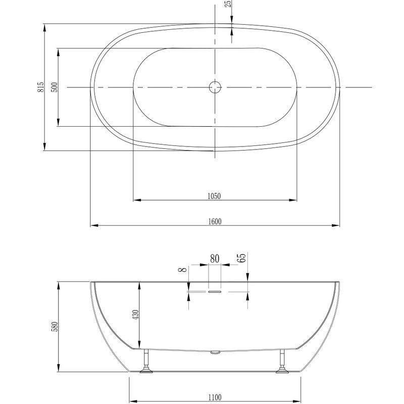 Ванна акриловая отдельностоящая Abber AB9263-1.6 165x81.5x58 (белый), слив-перелив