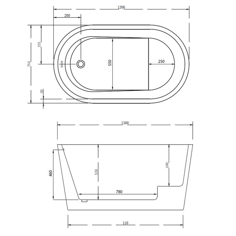 Ванна акриловая отдельностоящая ABBER AB9277 130x75x63 (белый), слив-перелив