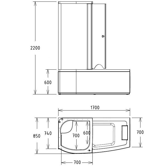 Ванна гидромассажная пристенная  Gemy G8040 C L 170х85х220 (белый), слив-перелив, левосторонняя