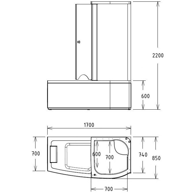 Ванна гидромассажная пристенная  Gemy G8040 C R 170х85х220 (белый), слив-перелив, правосторонняя