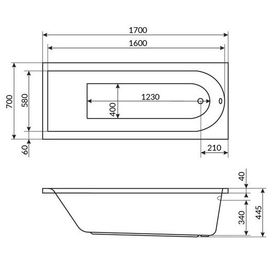 Ванна акриловая пристенная Excellent Aurum WAEX.AUR17WH 170x70 (белый), без слива-перелива