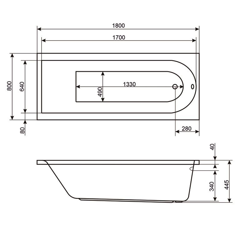Ванна акриловая пристенная Excellent Aurum WAEX.AUR18WH 180x80 (белый), без слива-перелива