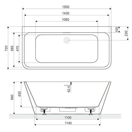 Ванна акриловая пристенная Excellent Lila 2.0 WAEX.LIL2.150.WHP 150x72 (белый), слив-перелив