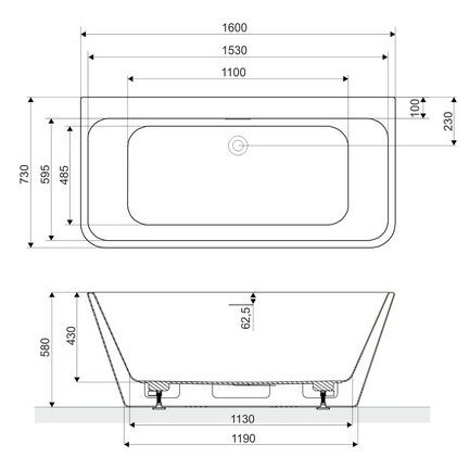 Ванна акриловая пристенная Excellent Lila 2.0 WAEX.LIL2.160.WHP 160x73 (белый), слив-перелив