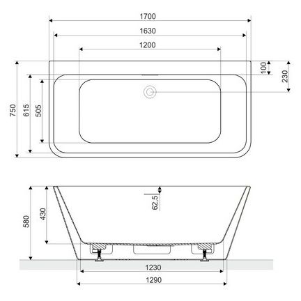 Ванна акриловая пристенная Excellent Lila 2.0 WAEX.LIL2.170.WHP 170x75 (белый), слив-перелив