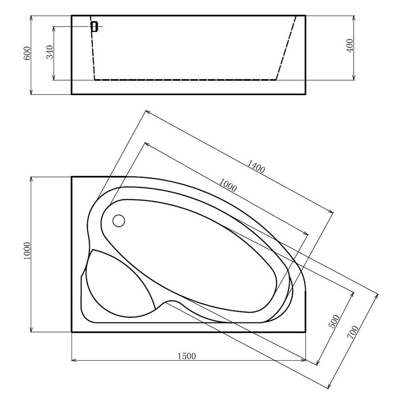 Ванна гидромассажная пристенная Gemy G9009 B R 150х100х60 (белый), слив-перелив, правосторонняя