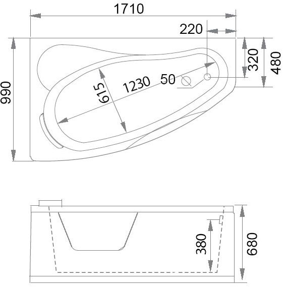 Ванна гидромассажная пристенная Gemy G9046 II K L 171х99х68 (белый), слив-перелив, левосторонняя