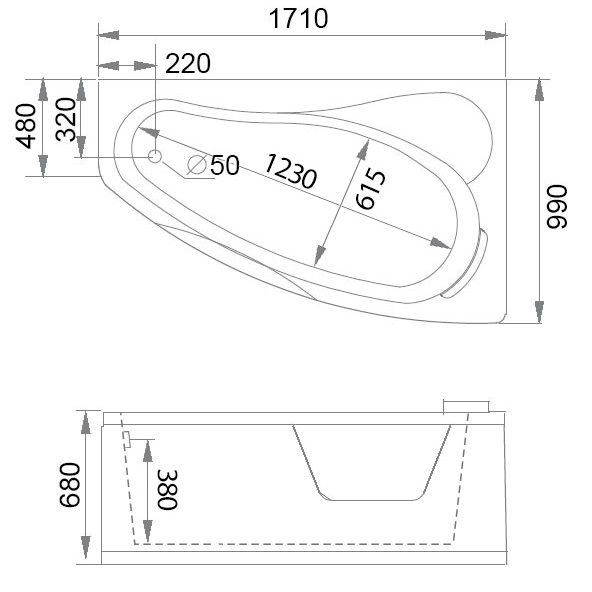 Ванна гидромассажная пристенная Gemy G9046 II O R 171х99х68 (белый), слив-перелив, правосторонняя