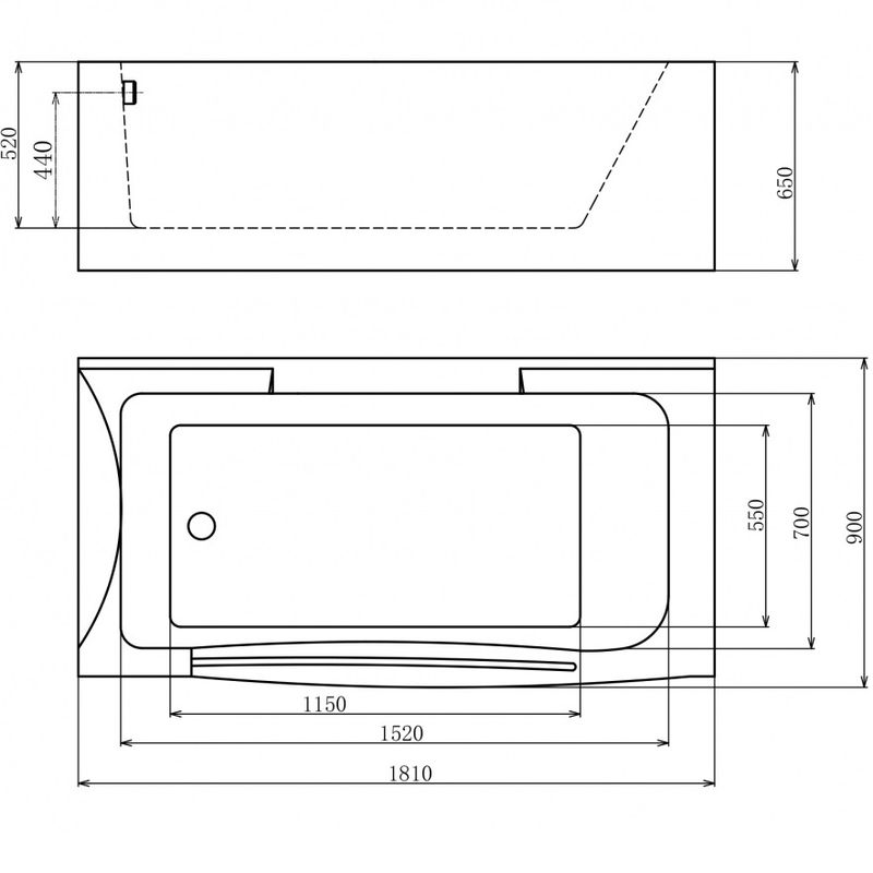 Ванна гидромассажная пристенная Gemy G9055 K L 181х92х65 (белый), слив-перелив, левосторонняя