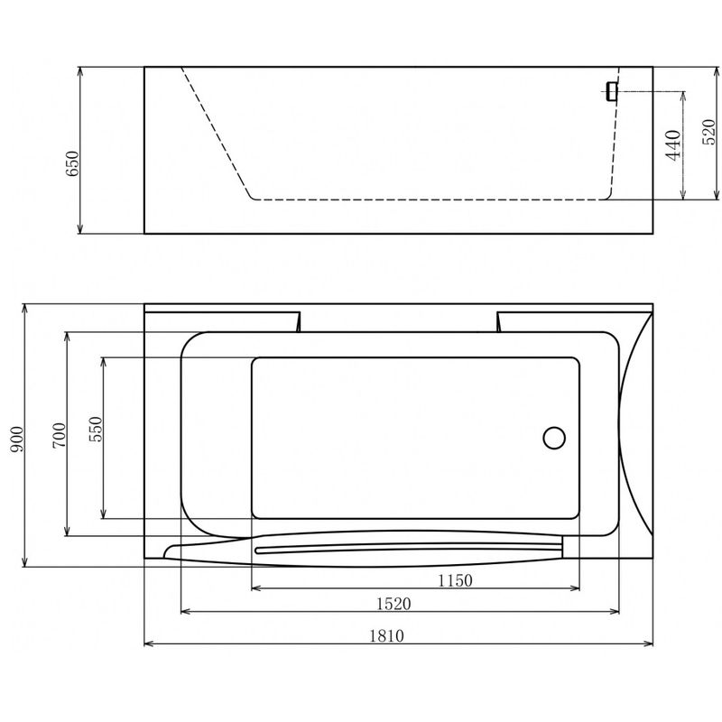 Ванна гидромассажная пристенная Gemy G9055 K R 181х90х65 (белый), слив-перелив, правосторонняя