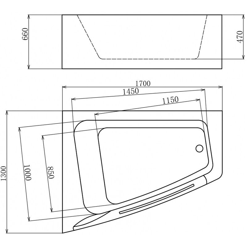 Ванна гидромассажная пристенная Gemy G9056 O L 170х130х66 (белый), слив-перелив, левосторонняя