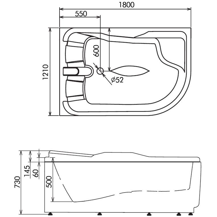 Ванна гидромассажная пристенная Gemy G9083 B L 180х121х73 (белый), слив-перелив, левосторонняя