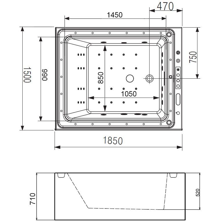 Ванна гидромассажная пристенная Gemy G9268 K 185х150х71 (белый), слив-перелив
