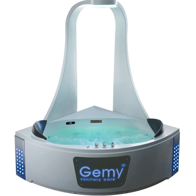 Ванна гидромассажная пристенная угловая Gemy G9069 K 151х151х220 (белый), слив-перелив