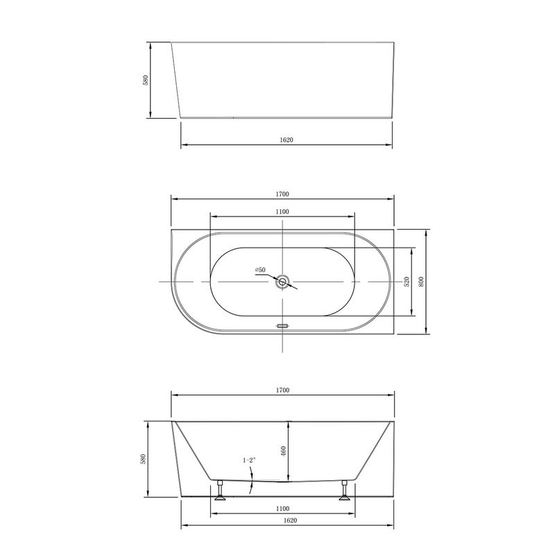 Ванна акриловая угловая Vincea VBT-402-1700R 170x80 (белый ), слив-перелив в комплекте, правая   