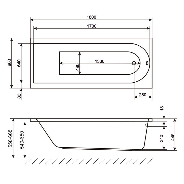 Ванна акриловая встраиваемая Excellent Aurum Slim WAEX.AUR18WHS 180x80 (белый), без слива-перелива