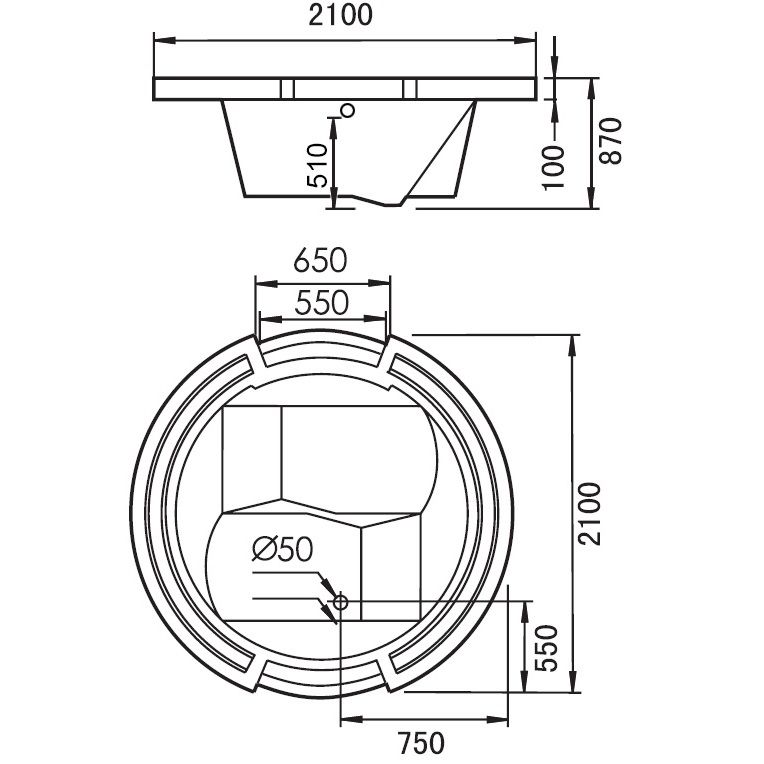 Ванна гидромассажная встраиваемая Gemy G9060 O 210х210х87 (белый), слив-перелив