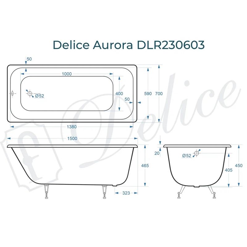 Ванна чугунная Delice Aurora DLR230603 150х70 (белый), встраиваемая