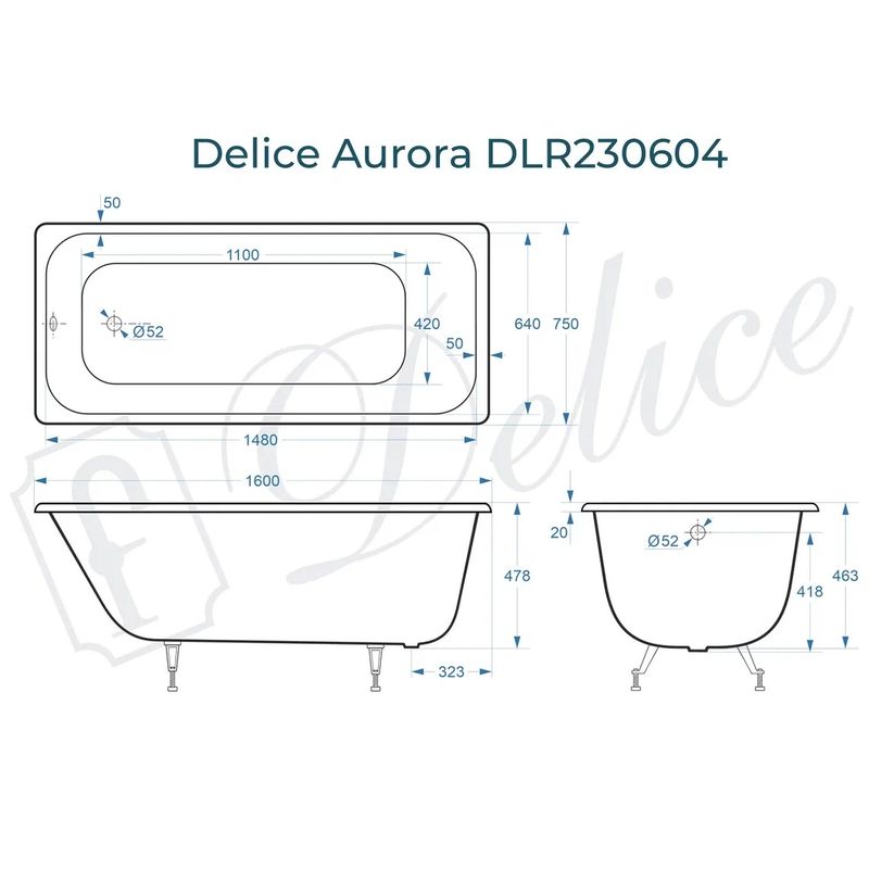 Ванна чугунная Delice Aurora DLR230604 160х75 (белый), встраиваемая