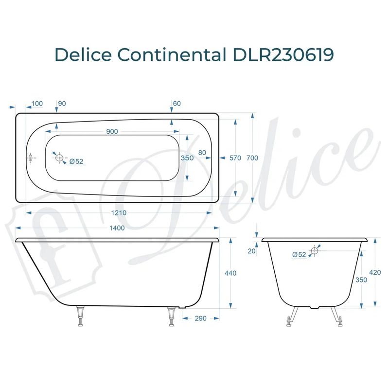 Ванна чугунная Delice Continental DLR230619 140х70 (белый), встраиваемая