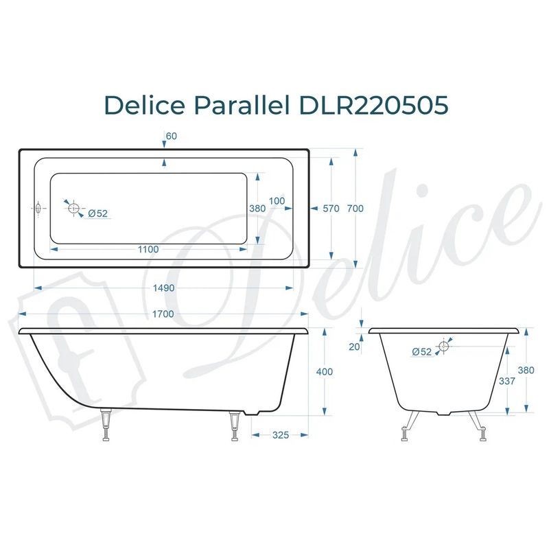 Ванна чугунная Delice Parallel DLR220505 170х70 (белый), встраиваемая